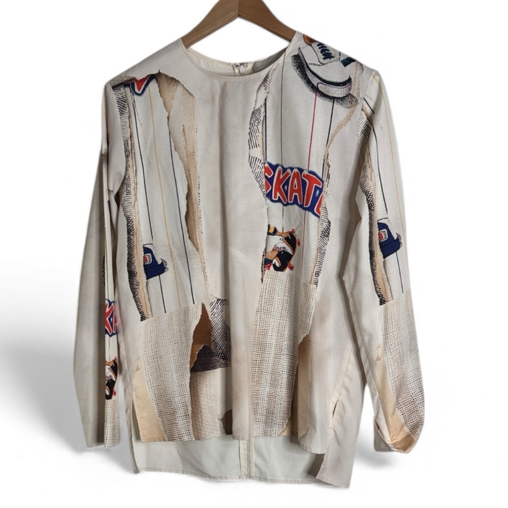 Stella McCartney Skate paper print blouse 100% silk Rare vintage size EU 40